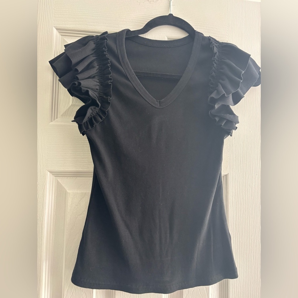 Chic Black Ruffle Sleeve Top